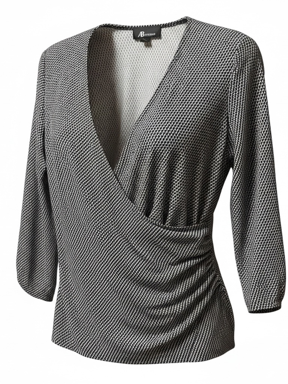 Black & White Wrap-Style V-Neck Top by AB Studio